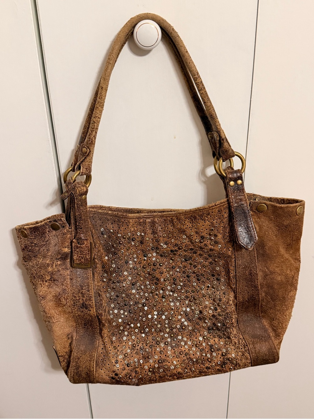 Frye Brown Leather Studded Tote Bag